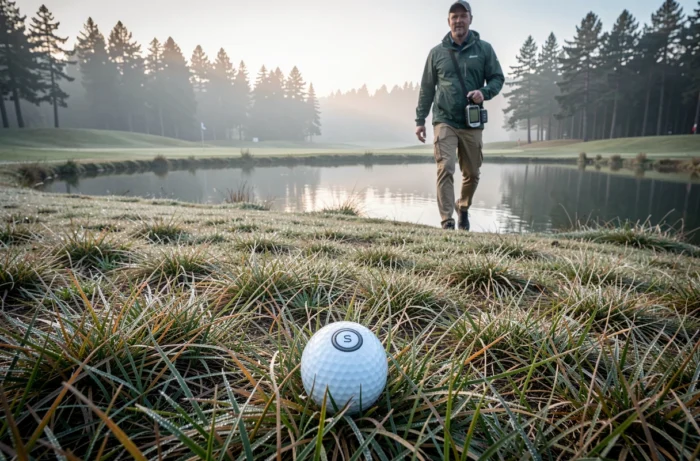 Balle de golf localisable par GPS retrouvée dans le rough grâce à un dispositif de tracking